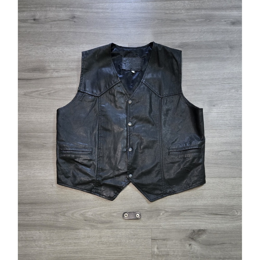 Vintage Camel Leather Vest Mens XL Black Moto Biker Branded Garments USA 90s